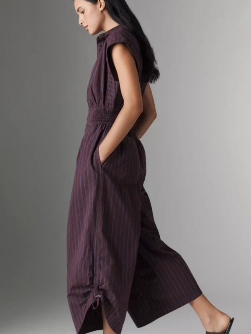 By Anthropologie Striped Shirting Parachute Jumpsuit, size M - Picture 10 of 11